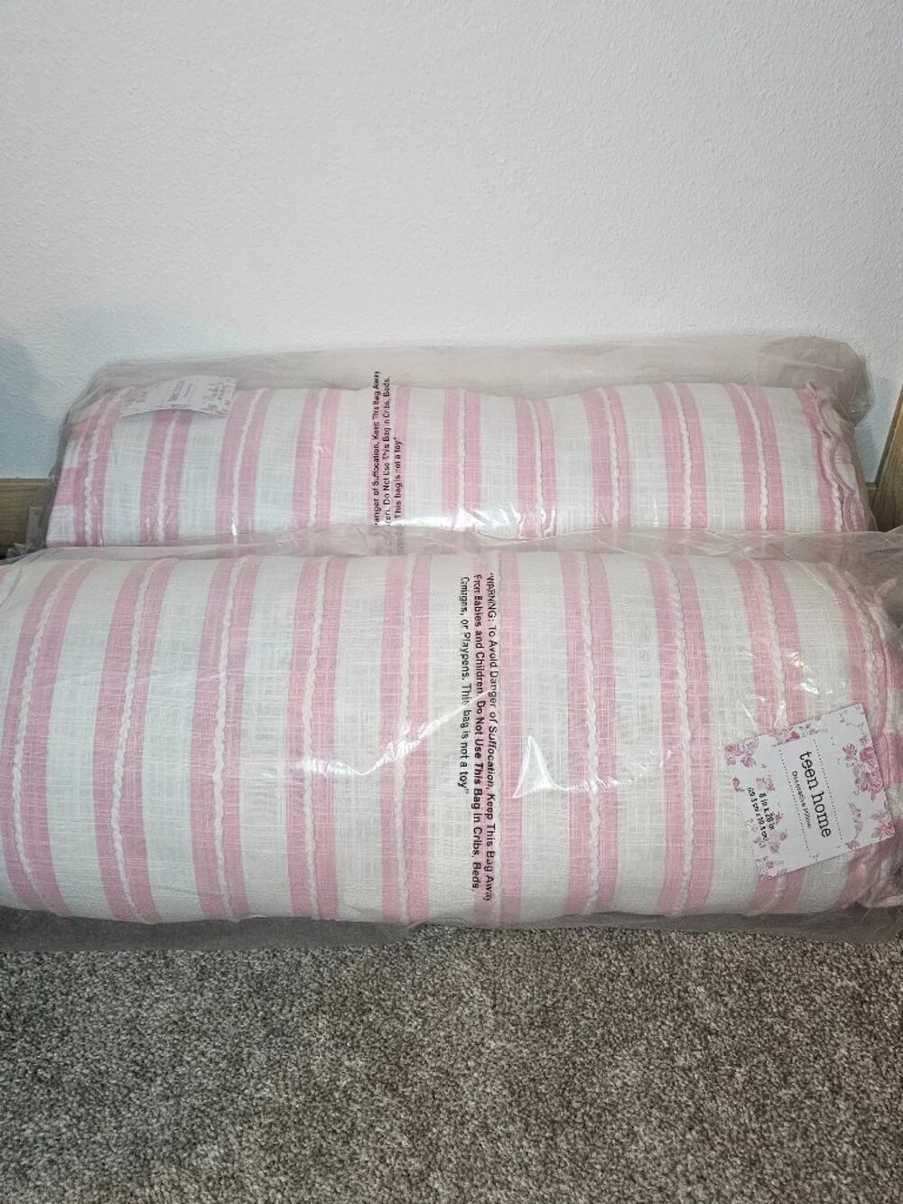 teen home pink and white striped bolster pillows set of 2